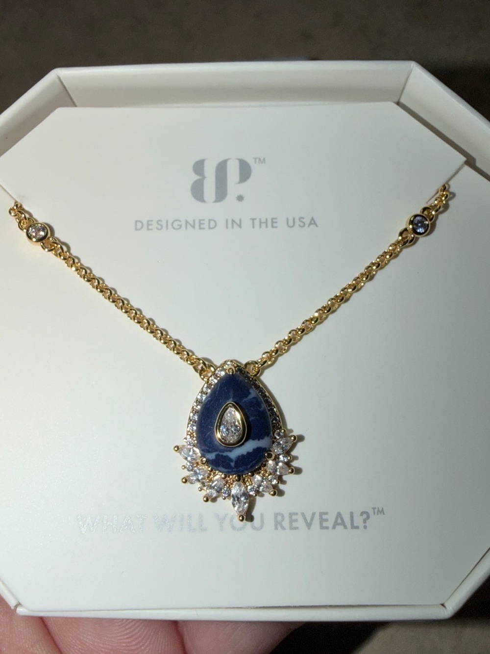 Bomb Party Necklace-The Storyteller Lapis Magnesite on Gold NK96080